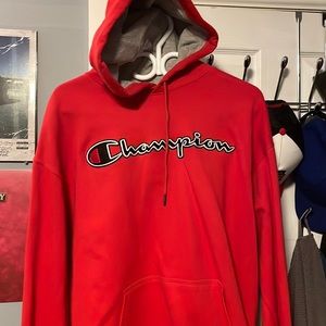 Red Champion Script Hoodie